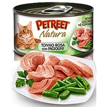 Petreet//Петрит консервы для кошек кусочки розового тунца с зеленой фасолью 70 г
