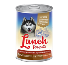 Lunch for pets Premium 400 гр./Консервы для собак Мясное ассорти с печенью в желе