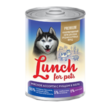 Lunch for pets Premium 400 гр./Консервы для собак Мясное ассорти с рубцом в желе