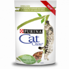 Cat Chow 85 гр./Кет Чау паучи для взрослых стерилизованных кошек и кастрированных котов,с ягнёнком и зел.фасолью в соусе