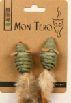 МОН ТЕРО ЭКО игрушка для кошек 2 шт 5см мышь с перьями с кошачьей мятой зелёная