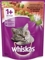 Whiskas 800 гр./Вискас сухой корм для кошек Вкусные подушечки со сметаной и овощами Аппетитное ассорти с говядиной, кроликом и ягненком