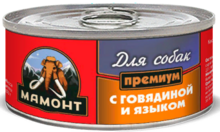 Мамонт Премиум 100 гр./ Говядина с языком фарш влажный корм для собак