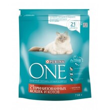 One Sterilized 750 гр./Ван Сухой корм для кастрированных и стерилизованных кошек с лососем,пшеницей и тунцом