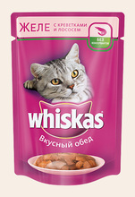 Whiskas 85 гр./Вискас консервы в фольге для кошек Желе с креветками и лососем
