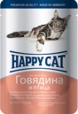 Happy Cat  100 гр./Хеппи Кет консервы  для кошек говядина с птицей соус