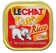 Lechat Pate Ricco//Лешат консервы для кошек с мясом и куриной печенью 100 г