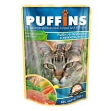 Puffins 100 гр./Пуффинс консервы для кошек Рыбное ассорти кусочки в желе