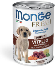 Monge Dog Fresh Chunks in Loaf  400 гр./Монж консервы для щенков мясной рулет с кусочками телятины и овощами