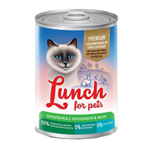 Lunch for pets Premium 400 гр./Консервы для кошек Перепелка с кроликом в желе
