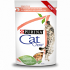 Cat Chow 85 гр./Кет Чау паучи для кошек с чувствительным пищеварением, с лососем и кабачками в соусе