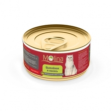 Molina 80 гр./Молина Консервы в желе для кошек Цыпленок и лосось