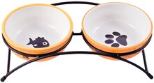 Миска КерамикАрт керамическая Миска д/собак и кошек двойная оранжевая 2*290мл