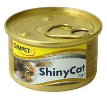 GIMPET Shiny Cat 70 гр./Джимпет Шани Кэт консервы для кошек  Тунец и креветки