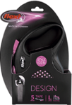 Flexi Design/Поводок-рулетка лента черная/розовый горошек (до 50 кг) 5 м