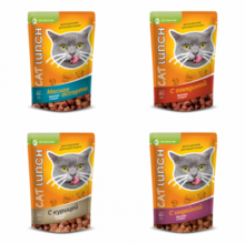 Cat Lunch  85 гр./Кэт Ланч Консервированный корм для кошек Кусочки в соусе МИКС 4 ВКУСА