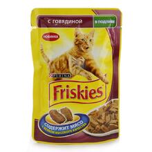 Friskies 100 гр./Фрискис консервы в фольге для кошек с говядиной в подливе