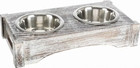 TRIXIE Набор стальных мисок на деревянной подставке, 2*0,2л/ф 10см, 30*5*16см, белый/24356/