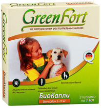 Green Fort//КаплиБио для собак от 2 до 10 кг от блох и клещей 3 шт*1 мл
