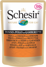 Schesir 100 гр./Шезир консервы для кошек тунец и курица с креветками
