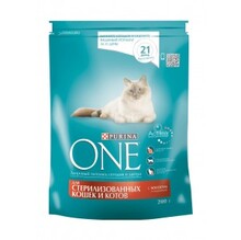 One Sterilized 200 гр./Ван Сухой корм  для стерилизованных кошек и кастрированных котов, лосось и пшеница