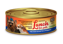 Lunch for pets  100 гр./Консервы для собак рубленное мясо мясное ассорти с рубцом
