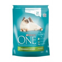 One Indoor 200 гр./Ван Сухой корм для домашних кошек индейка и цельные злаки