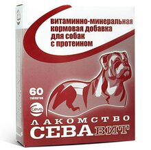 СЕВАвит 60 таб./Витаминно-минеральная кормовая добавка с протеином, лакомство для собак