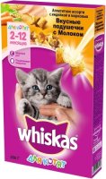 Whiskas 350гр.//Вискас сухой корм для котят Вкусные подушечки с молоком Ассорти с индейкой и морковью