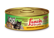 Lunch for pets 100 гр./Консервы для кошек Рубленое мясо Цыплёнок с перепёлкой