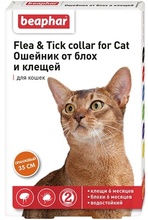 Beaphar Flea&Tick  35 см/Беафар ошейник для кошек от блох и клещей оранжевый