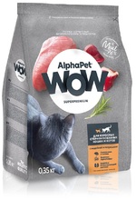 AlphaPet WOW кошки сухой 350 гр для стерилизованных кошек и котов с индейкой и потрошками